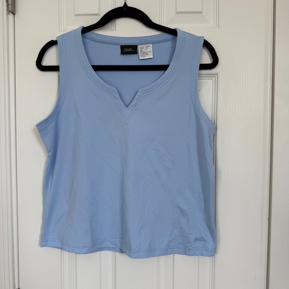 Kaelin Light Blue Sleeveless Notched V-Neck Stretch Tank Top Women's‎ Large EUC